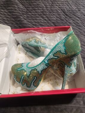Alba Embellished Teal and Gold High Heel Pumps